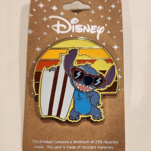 Disney Lilo and Stitch Surf Board Beach Sun Set Enamel Pin NEW - Picture 2 of 9